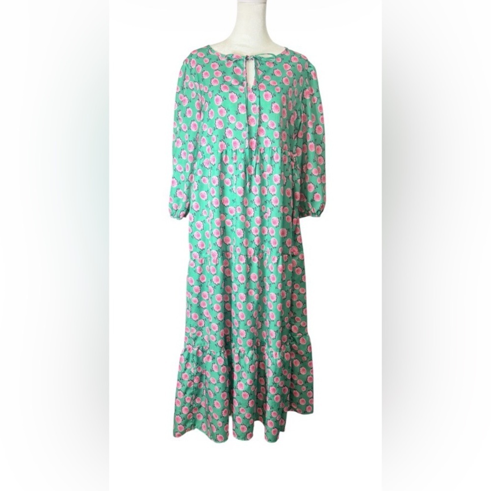 Floral Tiered Maxi Dress in Mint Green and Pink. Size Medium. Spring Dress.